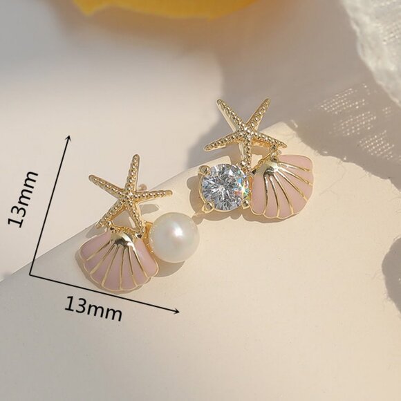 Shell Starfish Shaped Stud Earrings - Picture 2 of 2